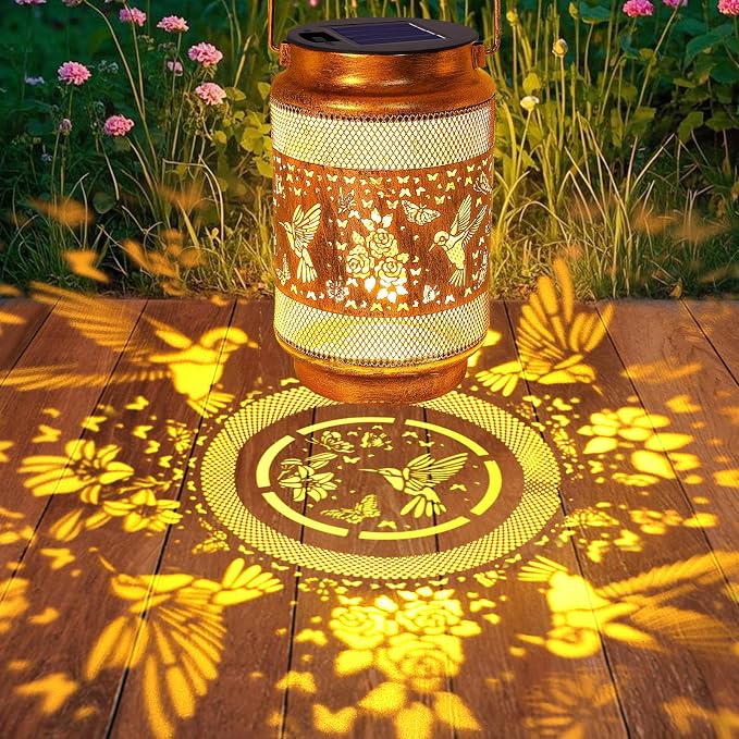 Hummingbird Solar Lanterns Outdoor Waterproof with Shepherd Hook, Gifts for Birthday Women Mom Grandma, Metal Solar Hanging Lights Garden Decor for Outside Yard Patio Pathway Porch