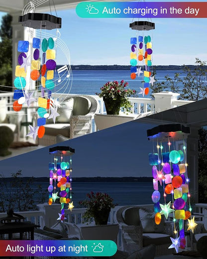 Toodour Solar Decorative Lights Outdoor, Colorful Shells Lights Gifts for Mom Grandma Women Wife Girls, Solar Wind Chimes Outside Decorative Mobile Light for Holiday Garden Porch Yard Window Decor