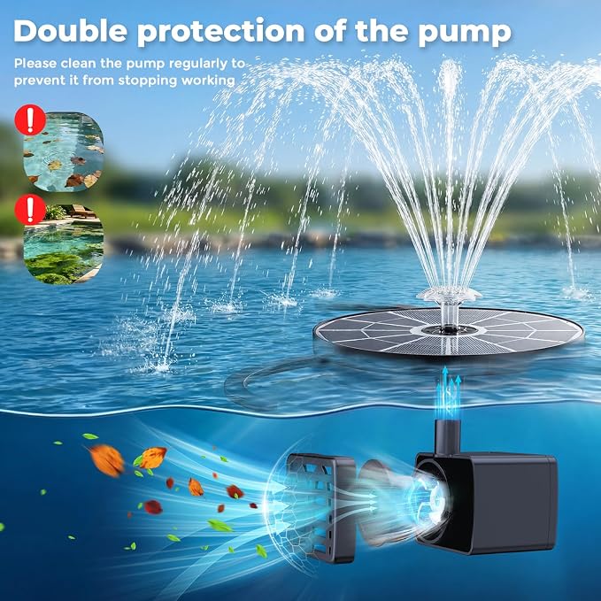 AISITIN 3.7W Solar Bird Bath Fountain Pump with Glass Panel, Upgraded 6.3" Solar Powered Water Pump for Outdoor, 4 Nozzles & Storage, Adjustable Bracket, for Pond, Garden, Aquarium, Hummingbird