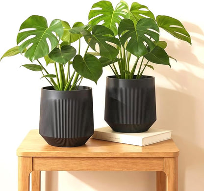 Plant Pots，Set of 2 Plastic Large Pots for Indoor Plants,Flower Pots Outdoor Planters with Drainage Hole and Seamless Saucer,(Gray 12Inches)