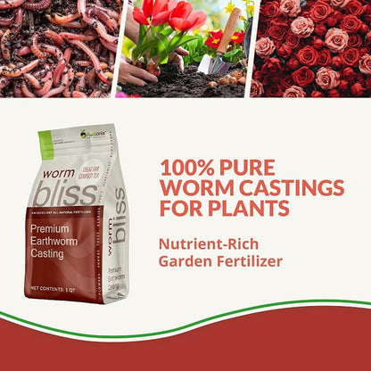Worm Bliss (1 Qt) + Char Bliss (1 Qt) - Organic Worm Castings for Plants & Organic Biochar for Plants - Earthworm Castings Organic Fertilizer - Biochar Soil Amendment - Charcoal for Plants