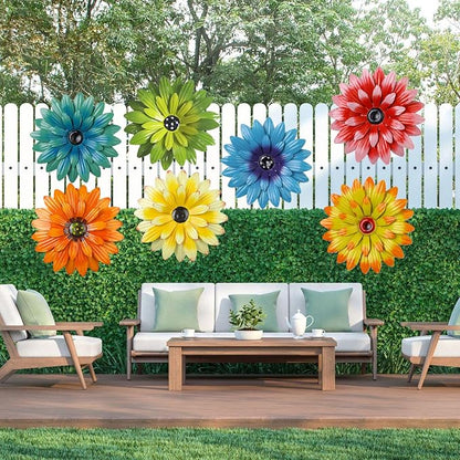 Outdoor Metal Wall Art Decor, 2 Pack 8 Inch Sunflower Wall Decorations, Hanging Outdoor Wall Decor, Handmade Metal Flowers for Outdoor Outside Indoor Decor,Yellow