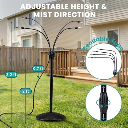 HOMENOTE Standing Misting Cooling System with Fillable Base, 26.2FT Water Line, Adjustable Height Standing Mister for Outside Patio Cooling, Pool Tanning, Garden Greenhouse Watering (Black)