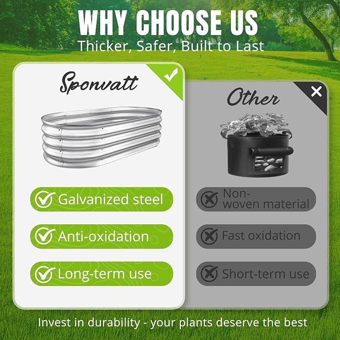 Sponvatt Raised Garden Bed - Outdoor Galvanized Raised Garden Bed Planter Boxes, Large Oval Metal for Gardening Planter Box Kit,Suitable for Vegetables,Herbs, and Flowers Silver (4x2x1Ft)