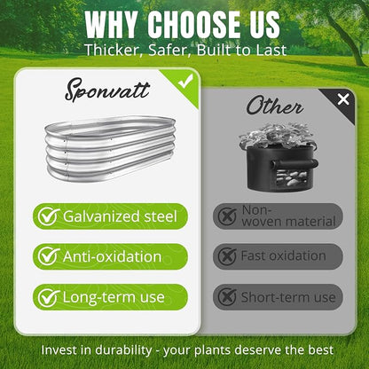 Sponvatt Raised Garden Bed - Outdoor Galvanized Raised Garden Bed Planter Boxes, Large Oval Metal for Gardening Planter Box Kit,Suitable for Vegetables,Herbs, and Flowers Silver (4x2x1Ft)