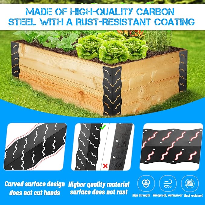 Set of 8 Raised Bed Edging Bracket,Corner Brackets with Wood Screws, Rust Resistant Metal Connectors 11" x 3" x 3" for 20"-24" Beds, Raised Bed Corners for Vegetable Planter Garden Matte Black