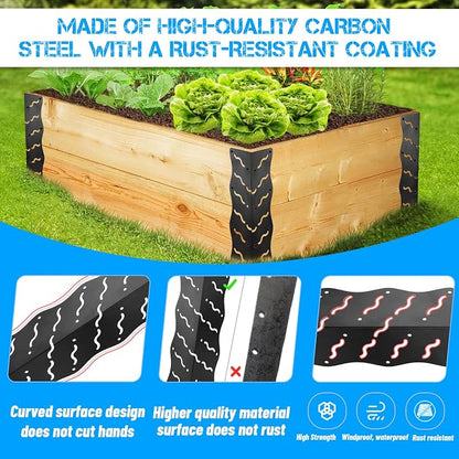 Set of 8 Raised Bed Edging Bracket,Corner Brackets with Wood Screws, Rust Resistant Metal Connectors 11" x 3" x 3" for 20"-24" Beds, Raised Bed Corners for Vegetable Planter Garden Matte Black