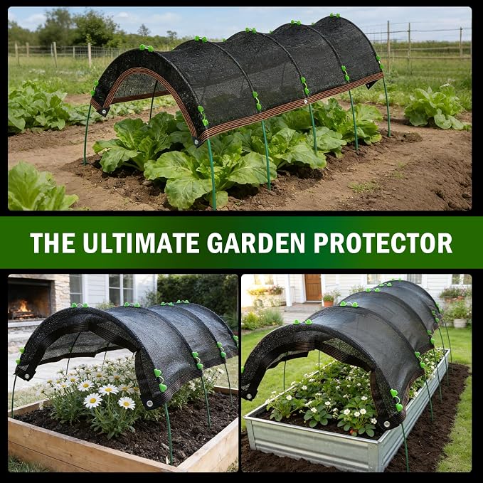 Uyittour Garden Shade Kit 78.7"x39.4", 70% Black Shade Cloth with Hoops for Plants, Raised Garden Bed Shade Cover for Heat Protection, Sun Shade for Outdoor Vegetables, Flowers & Greenhouse