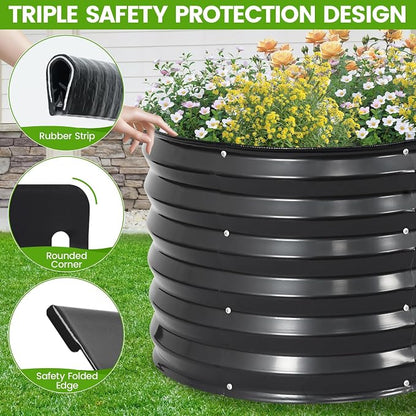 Galvanized Raised Garden Bed Outdoor |17'' Tall Planter Box Outdoor for Deep Root Plants | 3Pcs Raised Bed Kit for Gardening with Rubber Strip for Vegetables Flowers Fruits (Darkgrey, 4x2x1.4FT)
