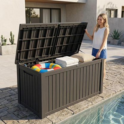 Outdoor Storage Box, 200 Gallon Waterproof Deck Box [Upgraded 3.0], Premium Hydraulic Cushion Storage Chest, High-Load Lockable Two-Seater Patio Storage Bench, Large Country Estate, Black