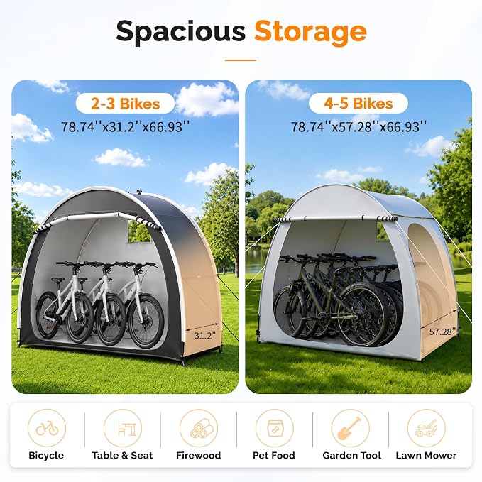 VINGLI Bike Storage Shed Tent for 2-3 Bikes, Outdoor Portable Bicycle Storage Shed with Carry Bag, Waterproof Bike Tent for Motorcycle, Garden Tools, Lawn Mower, Black