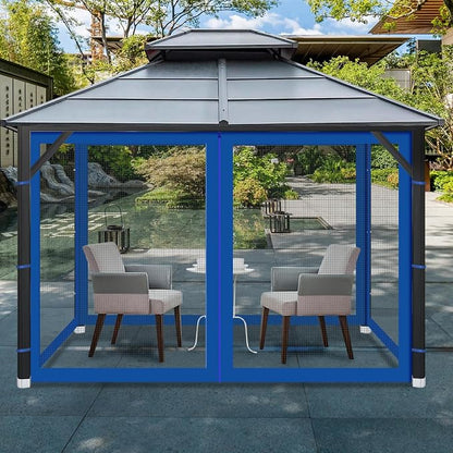 Gazebo Universal Replacement Mosquito Netting, Outdoor Mesh Netting Screen 4-Panel Sidewall with Zipper for Patio, Canopy, Garden and Backyard, Gray(Mosquito Net Only) (Blue, 10' x 12')