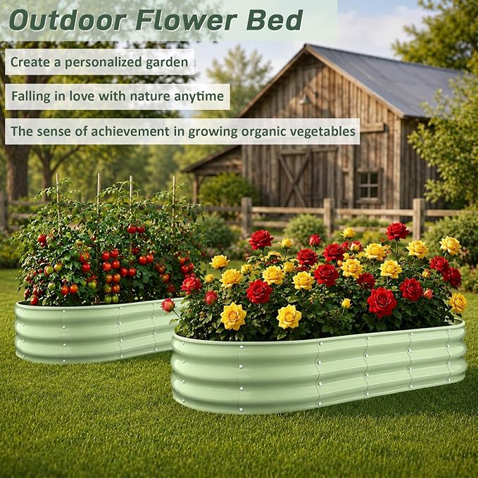 Galvanized Raised Garden Bed Outdoor, 6x3x1FT Metal Heavy Duty Planter Boxes for Gardening, Easy Assemble Bottomless Big Oval Plant Container Kit for Vegetable, Flower, Fruit, Tomatoes, Green