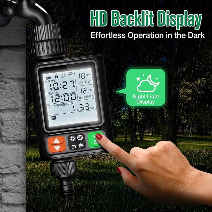 Sprinkler Timer for Garden Hose,3.3" LCD Display,10 Independent Watering Programs,Automatic Rain Delay,Outdoor Faucet Water Timer with Manual Mode,IP54 Waterproof for Lawn Yard Irrigation