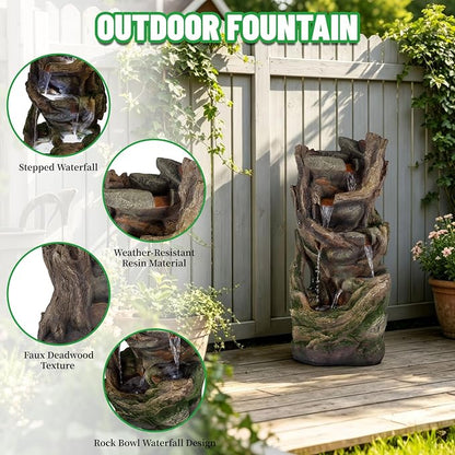 38.6" H Waterfall Fountains Outdoor, Large Garden Fountain with LED Lights, Floor Standing Cascading Water Fountains for Yard, Patio, Backyard, Porch Decor