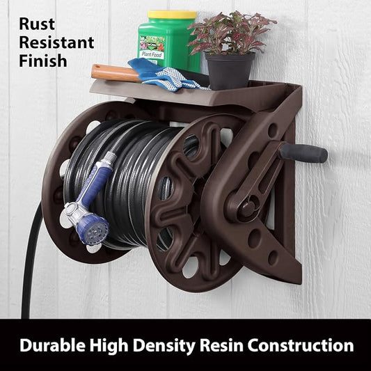 Liberty Basics 512 Wall Mounted Hose Reel with Shelf, Bronze