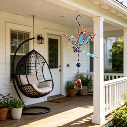 Dragonfly Wind Chimes, Garden Glass Bell Glow Wind Chimes for Home, Party, Festival Decor, Garden Decoration Indoor/Outdoor,Lifelike Dragonfly Deep Tone Style