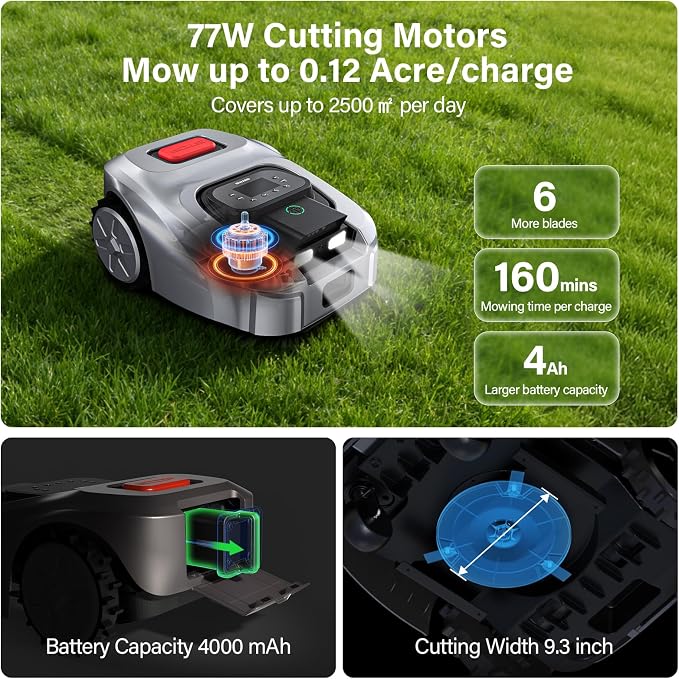 GX Robot Lawn Mower, Perimeter Wire Free RTK+ AI Vision Robotic Lawnmower for 0.62 Arce, Zero-Edge Cutting, Automated Mapping, APP Control, 3D Obstacle Avoidance, 60% Slope