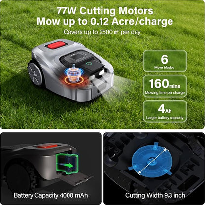 GX Robot Lawn Mower, Perimeter Wire Free RTK+ AI Vision Robotic Lawnmower for 0.62 Arce, Zero-Edge Cutting, Automated Mapping, APP Control, 3D Obstacle Avoidance, 60% Slope