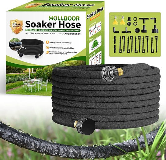 Soaker Hose 100 Ft for Garden Beds with Fittings Kit, 1/2’’ Soaker Hose for Foundation Watering, Heavy Duty Water Saving Drip Hoses for Lawn, Landscaping, Garden(100 FT)