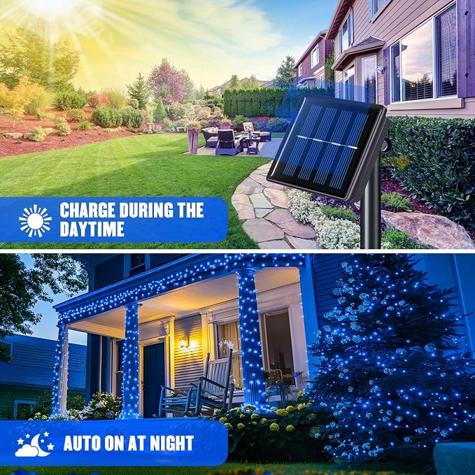 JMEXSUSS 2 Pack Solar String Lights Outdoor, Total 66 FT 200 LED, Blue | Waterproof, 8 Modes, Solar Christmas Lights for Outside Patio Christmas Tree Garden Yard Xmas Decorations