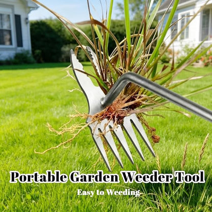 Weed Puller Tool, 5-Claw & Crab Claw 2-in-1 Heavy Duty Weed Remover, Ergonomic Long Handle Manual Weeding Tool for Dandelion, Crabgrass, Patio, Lawn & Garden