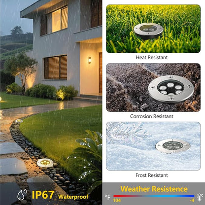 JESLED Outdoor Landscape Lights, Low Voltage In Ground Well Lights, 2 Pack | 3000K Warm White, 6W LED, 12V/24V, IP67 Waterproof, 5-Ton Pressure Resistant & 90° Beam for Driveway Decks Step Garden