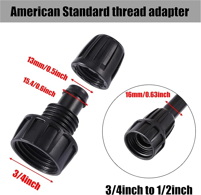 16 Pcs 1/2 inch Tubing Irrigation Fittings Kit, For (1/2" ID x0.6-0.63" OD) 16mm Drip Tubing Barbed Locked Nuts Connectors 2 Ends,2 Elbows,2 Switch Valves,2 US Standard Adapters,4 Tees 4 Couplings