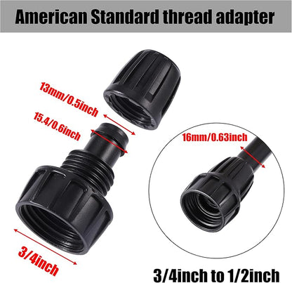 1/2 inch Irrigation Tubing Fittings For (1/2" ID x0.6-0.63" OD) 16mm Drip Tubing Barbed Locked Connectors-2 US Standard 3/4" to 1/2" Faucet Adapters,1 Switch Valve