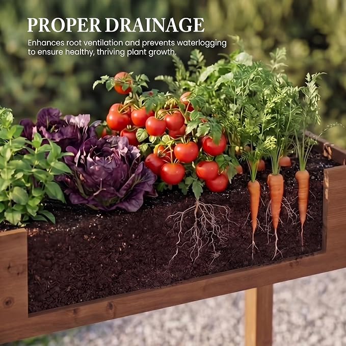Raised Garden Bed Outdoor Planter Box with Legs - 34x18x30 Inch Cedar Wooden Elevated Planter Box with Non-Woven Liner & Drainage Holes for Vegetables Flowers Herbs (Brown, 48 x 24 x 30)
