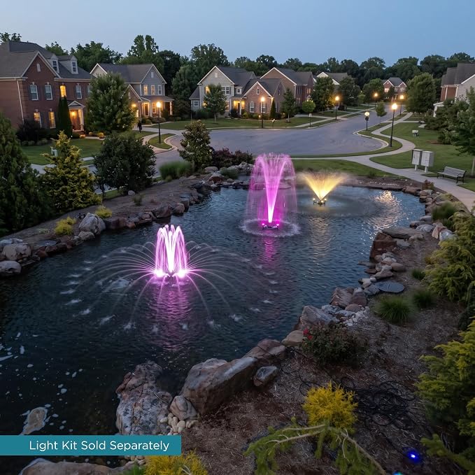 Half Off Ponds 1.2 HP Floating Fountain & Aerator | 10,000 GPH output, 11 spray patterns, 200 ft heavy-duty cord, Energy-efficient, Improves water quality