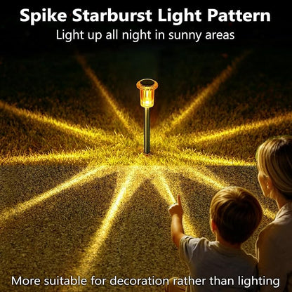 DenicMic Solar Halloween Lights Outdoor Fall Decorations Orange LED 10 Pack | Yard Garden Pathway Walkway Patio Diamond-like Style Starburst Light Pattern, Acrylic/Stainless Steel, Autumn/Halloween Decor