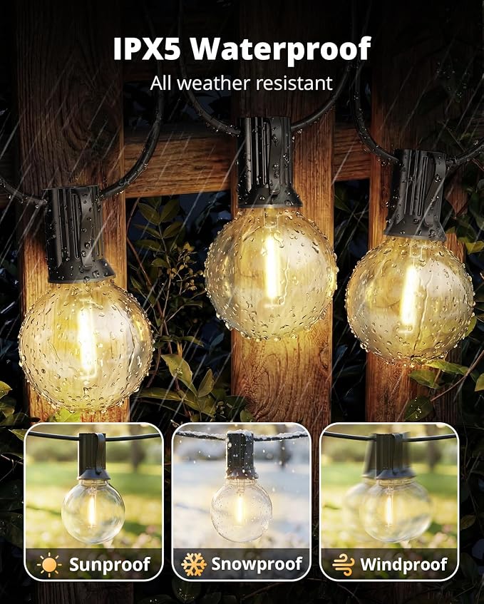 VIPAR Patio Lights, 50FT 27 G40 Bulbs Outdoor String Lights Waterproof for outside, Shatterproof Vintage Connectable LED Outdoor Lights for Patio, Backyard, Porch, Garden, Deck, Bistro, 2700K Dimmable