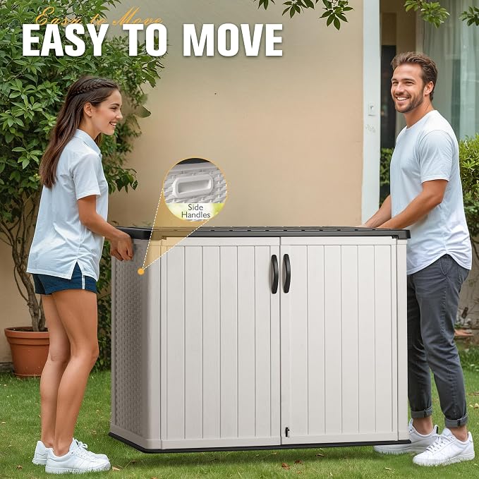 Greesum Outdoor Horizontal Storage Sheds 26 Cu.ft Resin Large Storaged Box Weather Resistance, Without Shelf, Easy to Assemble, Prefect for Garden, Patios, Backyards, White