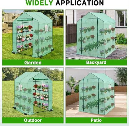 Yesker Greenhouse 57.5"x57"x77" Walk in Green House - Large Outdoor/Indoor Greenhouses with 8 Shelves Waterproof PE Cover & Windows, Portable Greenhouse Kit for Winter Backyard Gardening Patio, Green