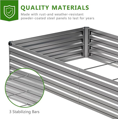 2PCS 9x3x1ft Galvanized Raised Garden Bed Kit,Metal Planter Box for Vegetables,Flowers,Herbs Durable Rust-Resistant Patio Gardening Beds,Silver