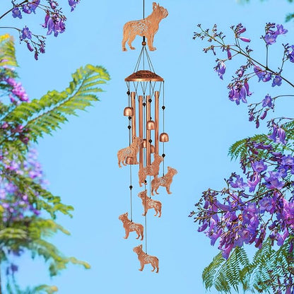 GDNSFIT Bulldog Dog Wind Chimes for Outside,Metal Windchimes,Bulldog Dog Gifts for Women/Men,Wind Chime Garden Decor Outdoor,Memorial/Housewarming/Birthday/Festival Gifts,Front Yard Decor