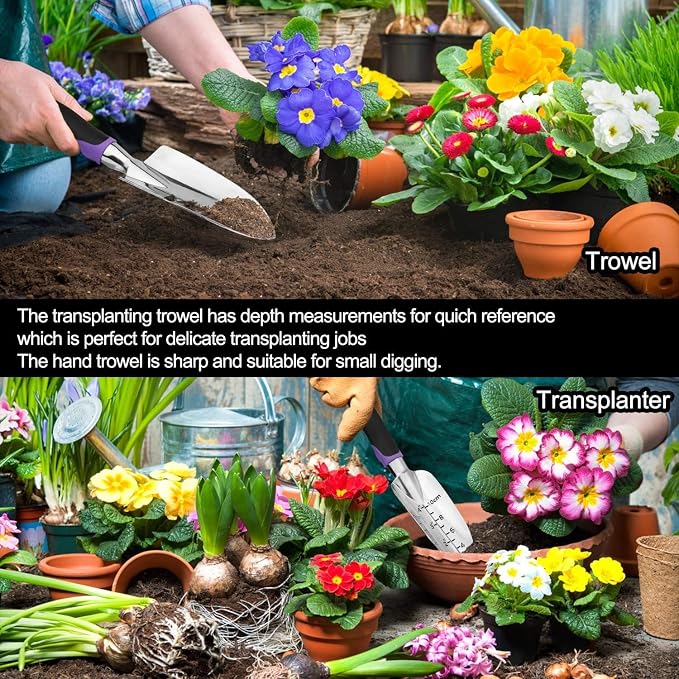 Garden Tools Set, 30 Piece Stainless Steel Gardening Kit with Vintage Floral Tote Bag, Non-Slip Ergonomic Rubber Handle, Ideal Gift for Women & Beginners, for Succulent, Home Garden