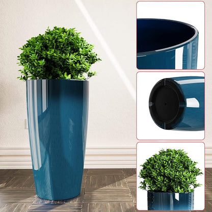QCQHDU 21 inch Tall Planters for Outdoor & Indoor Plants, Set of 2 Large Outdoor Planters with Drainage Hole for Front Porch, Patio, Garden, Home Decor, Blue