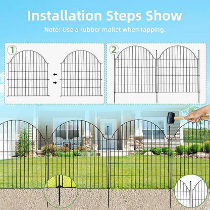 Blingluck Decorative Metal Garden Fence with Gate Lock 5 Panels, 32in (H) x 11.8ft (L) No Dig Dog Fence Outdoor for Yard, Temporary Rustproof Metal Wire Rabbit Dog Garden Border Fencing for Patio