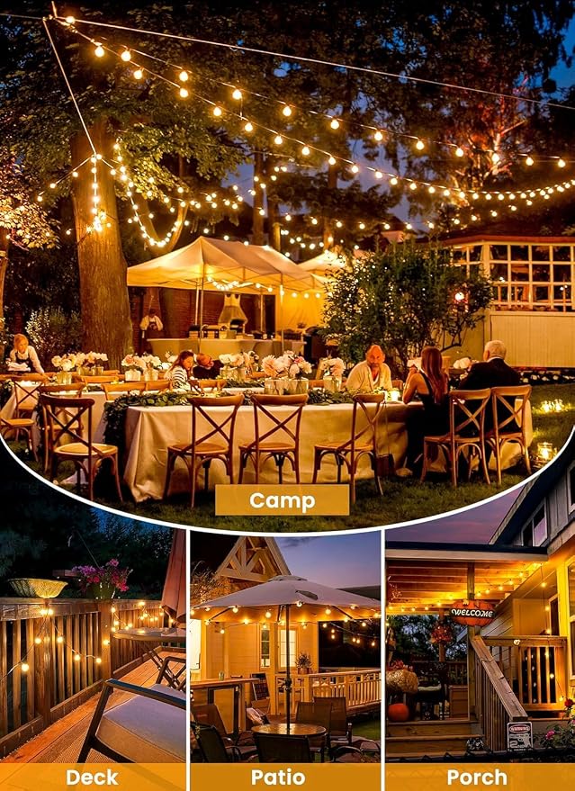 Brightown 38FT 16LED Solar String Lights Outdoor with USB Port, Shatterproof Bulbs, 3 Modes, Patio Lights Solar Powered for Camping Backyard Garden Decor - Last for 20+Hrs