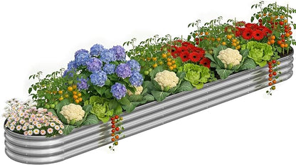 Galvanized Raised Garden Bed Kit, 12×2×1ft for Garden Beds Outdoor with Easy Assembly,Oval Large Gardening Box for Vegetables, Fruits, Flower Silver