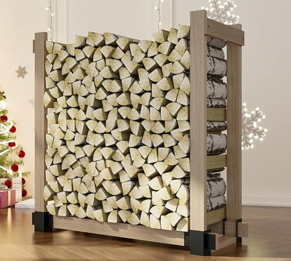 Kingson 4 Pack Heavy Duty Firewood Log Storage Rack Brackets, Adjustable Length Indoor Outdoor Fireplace Wood Holder, Rust-Proof Powder Coated Steel DIY Kit with Screws
