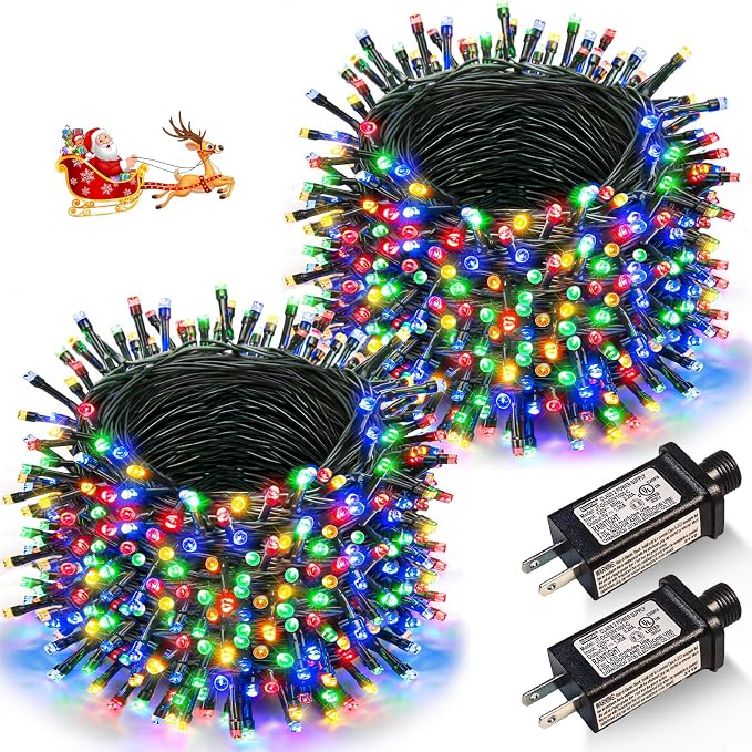 2 Pack Christmas Lights Outdoor, Total 200FT 600LED Christmas Tree Lights Waterproof with 8 Modes, Connectable String Lights for Outside Indoor Patio Garden Party Holiday Decorations, Multicolor
