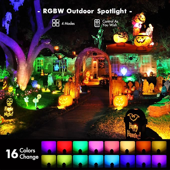 Landscape Lighting - 6W RGB Color Changing Halloween Landscape Lights 120V Christmas Outdoor LED Spotlight with Remote Control Waterproof Spot Lights for Yard Garden Patio Driveway (2 Pack)