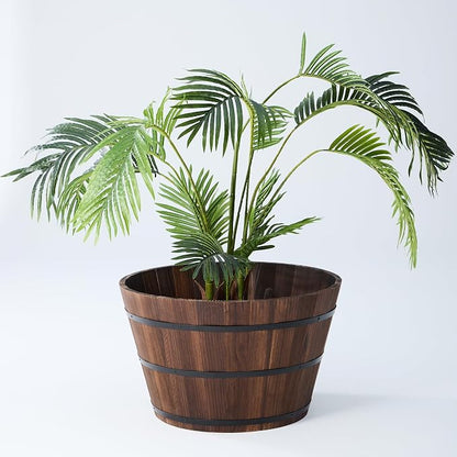 26-inch Wooden Barrel Planter, Perfect for Outdoor Plants, Whiskey-Style Garden Pot, Large Flower Container, Made of Sturdy Solid Wood, Suitable for Herbs, Succulents, and shrubs