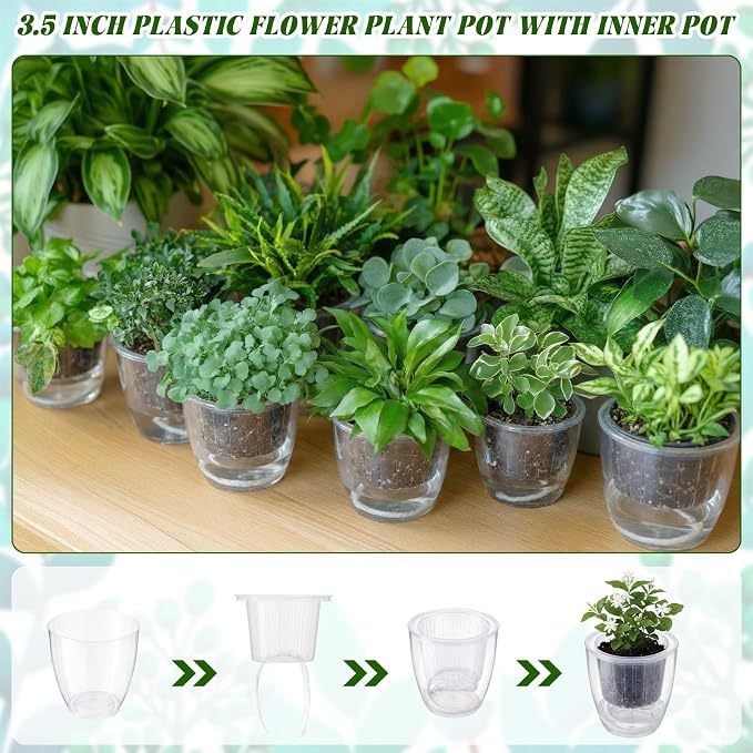36 Pcs Self Watering Pots, 3.5 Inch Plastic Plant Pot with Inner Pot Self Watering Wick Planter Pots for Indoor House Plants, Flowers, Succulents(Transparent)