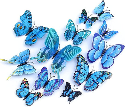 OPSEAM Butterfly Wall Decor 24/48 PCS, 3D Butterflies Stickers for Party Decorations with Magnets(Blue, 48)