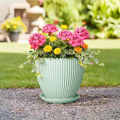 10 Inch Planter Indoor, Ceramic Pots for Plants Indoor, Decorative Plant Pots with Drainage Hole and Saucer, Large Modern Planter, Round Flower Pot, Floor Decor, Women Men Gifts, Mint Green