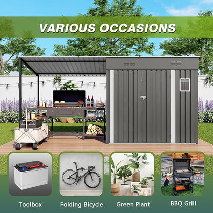 12x4FT Metal Lean-to Shed with Open-Sided Pergola, 4'x6' Outdoor Storage Shed & 6'x4' Hardtop Gazebo Combo, 2-in-1 Garden Storage Tool Shed for Patio, Backyard, Outdoor Organization Structure